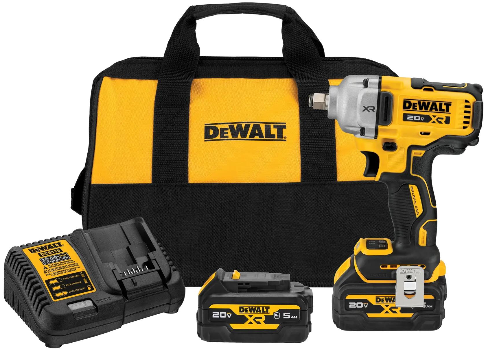 20V MAX* XR® 1/2-In. Mid-Range Impact Wrench With Hog Ring Anvil And Oil-Resistant Batteries Kit