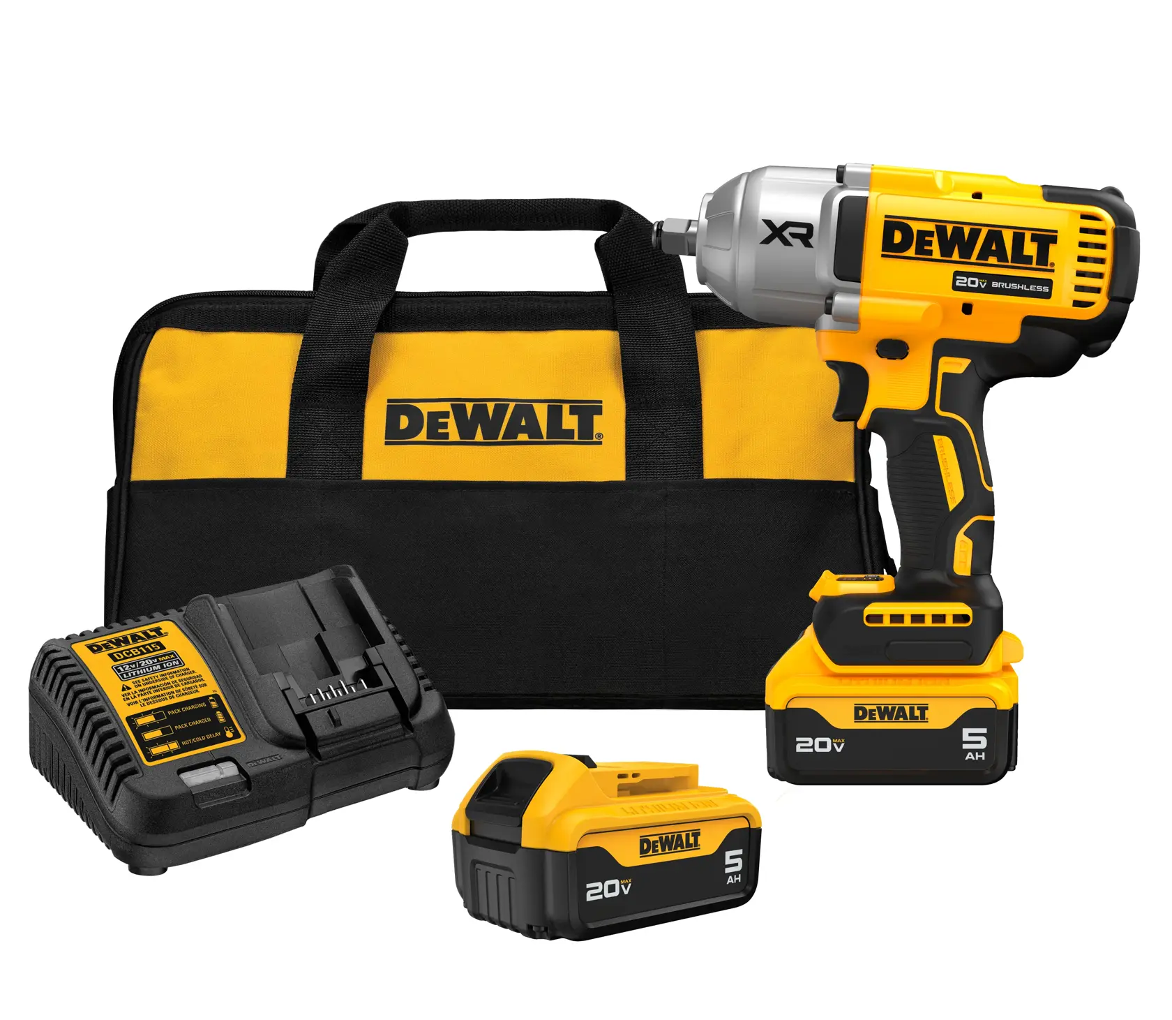 20V MAX* XR® 1/2-In. High Torque Impact Wrench With Hog Ring Anvil Kit With (2) 5.0 Ah Batteries & Charger Kit